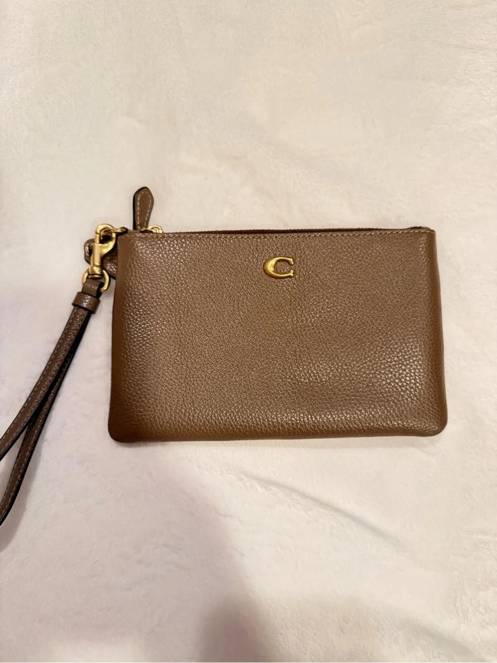 Coach Brown Leather Wristlet with Gold 'C' Logo